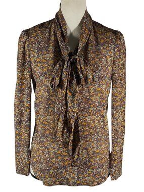 Philosophy Di Lorenzo Serafini Floral Print Silk Blouse women’s 4 Tie Neck lux